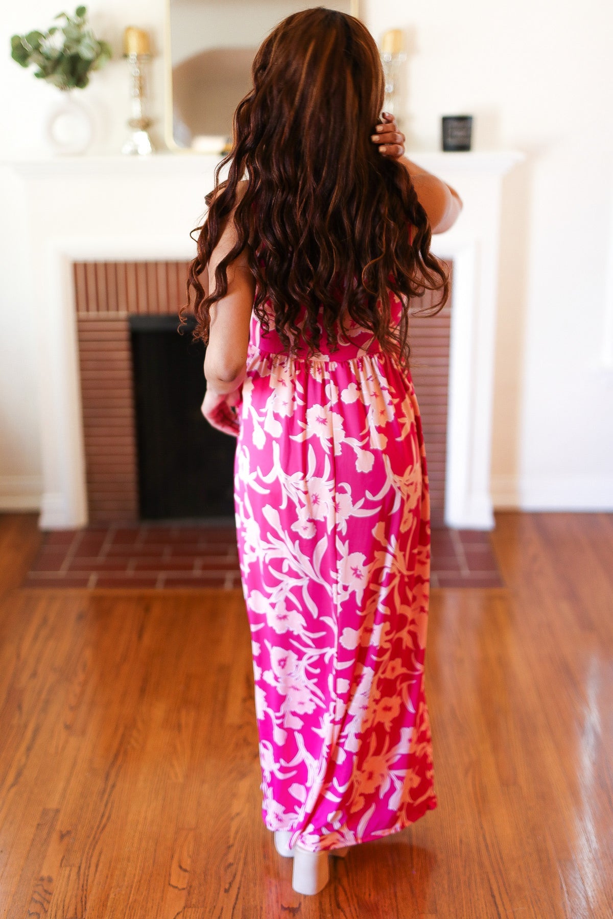 Fuchsia & Pink Big Floral Fit and Flare Sleeveless Maxi Dress
