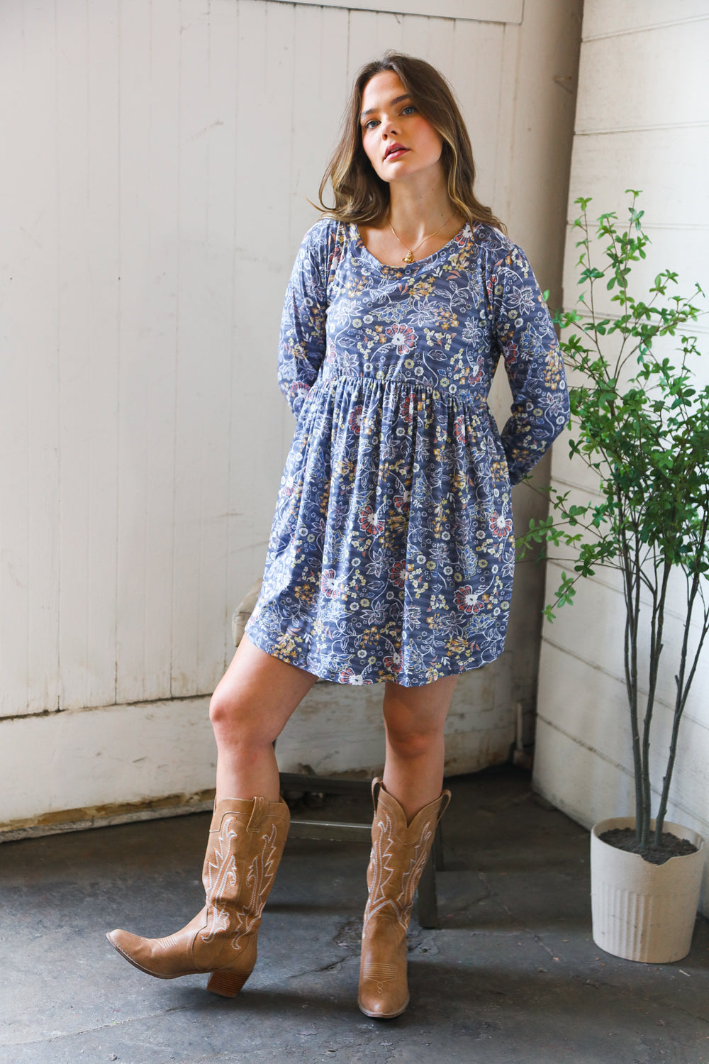Midnight Meadows Charcoal Swing Dress