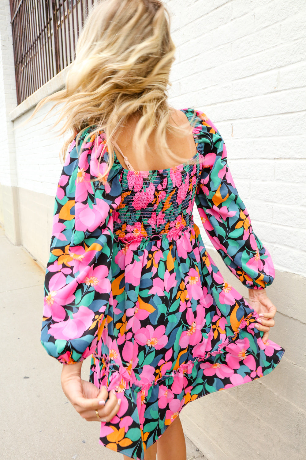 Beautiful You Floral Smocked Square Neck Ruffle Frill Dress