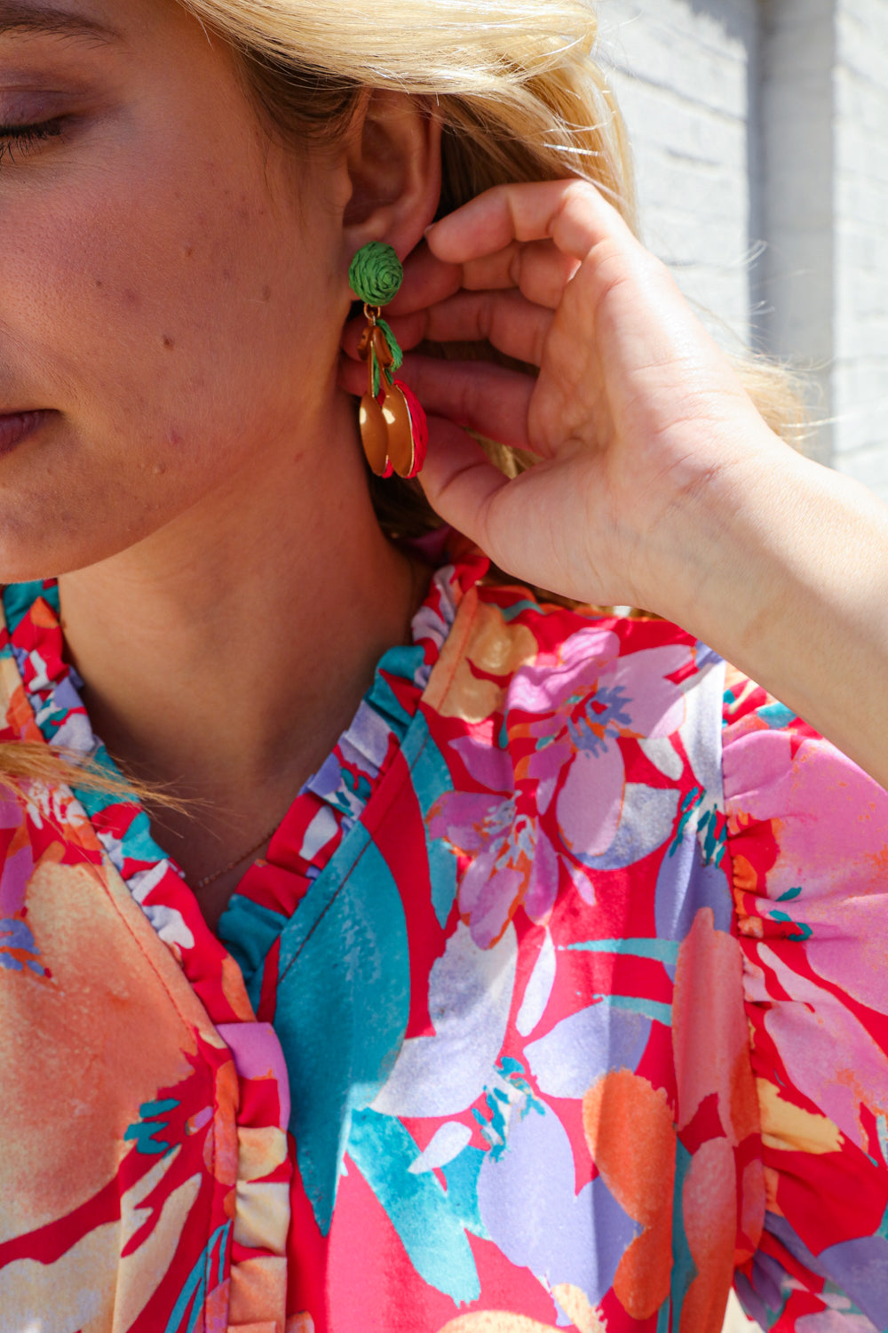 Red Cherry Woven Rattan Dangle Earrings