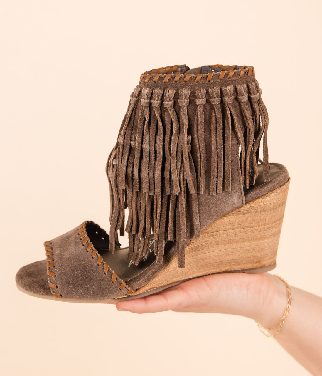 True Fringe Wedge in Taupe