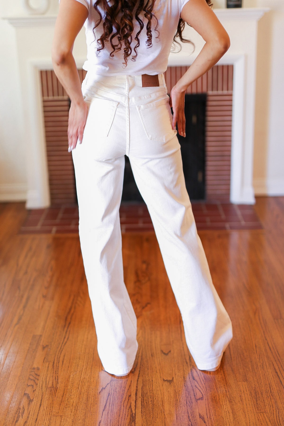 Judy Blue Above & Beyond White Braided Waist Wide Leg Jeans