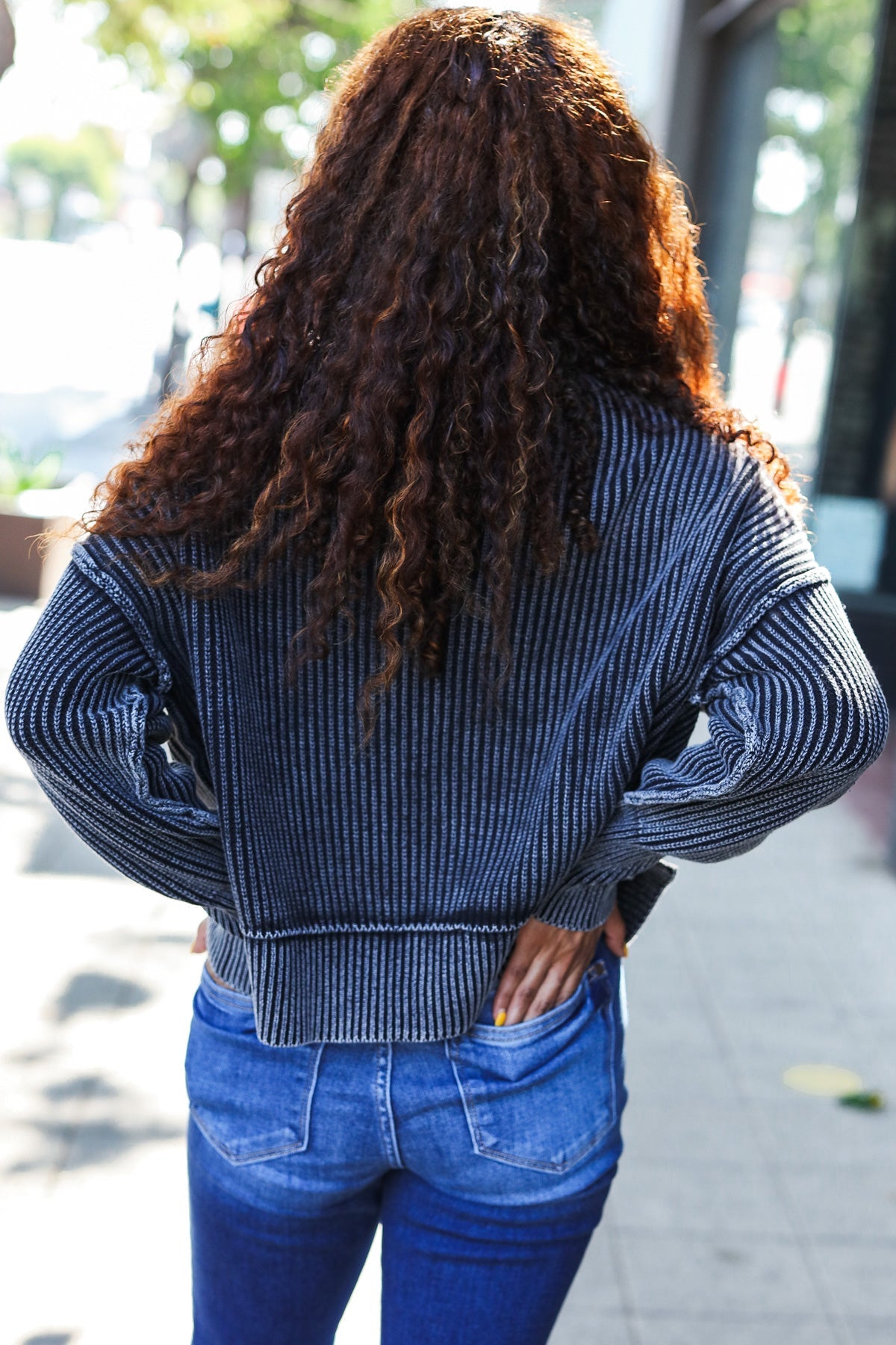 Looking Your Way Black Washed Rib Knit Cropped Sweater