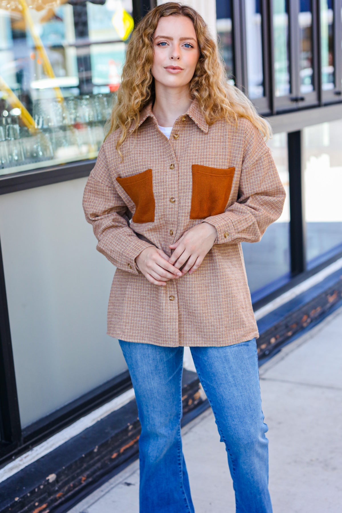 Start Your Day Rust Flannel Plaid Oversized Shacket