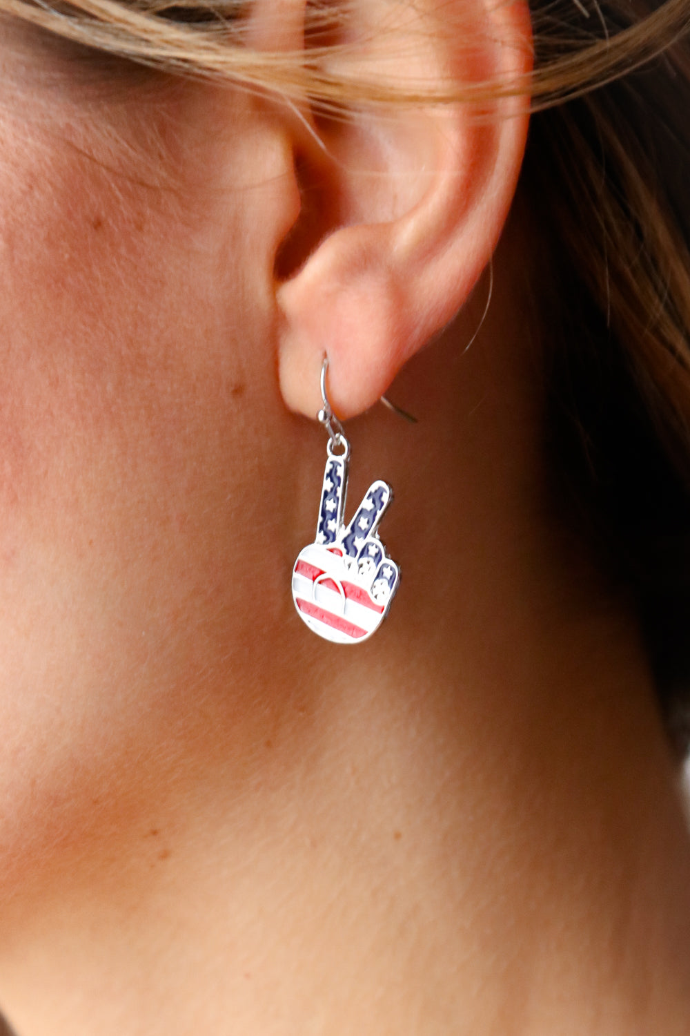 Patriotic Metal Peace Sign Dangle Earrings