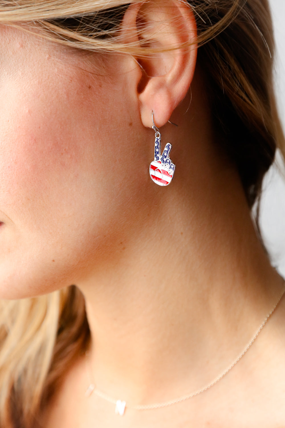 Patriotic Metal Peace Sign Dangle Earrings