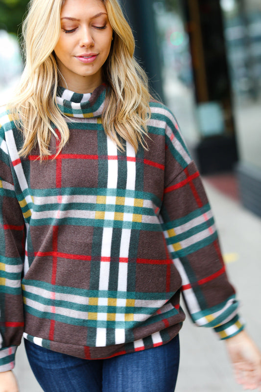 Embrace The Joy Multicolor Plaid Turtleneck Sweater