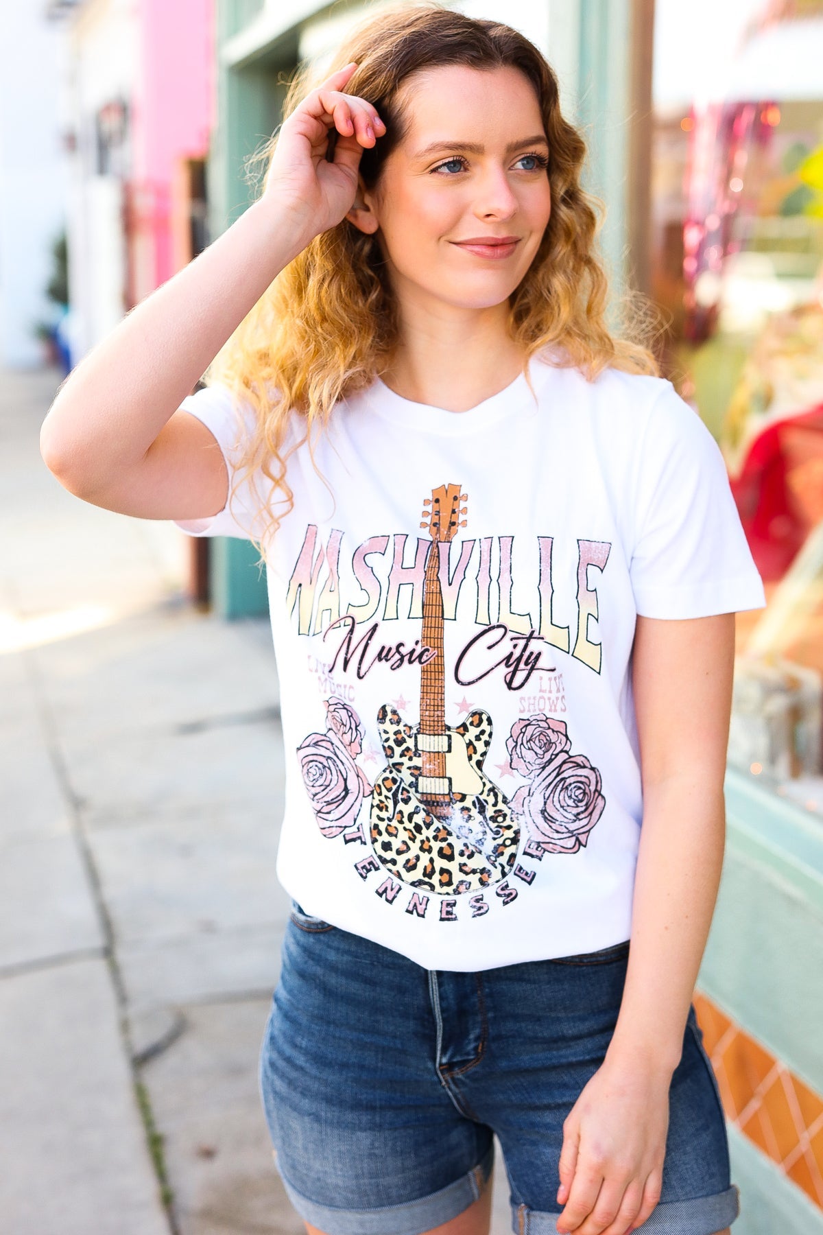 White Cotton NASHVILLE Music City Graphic Tee
