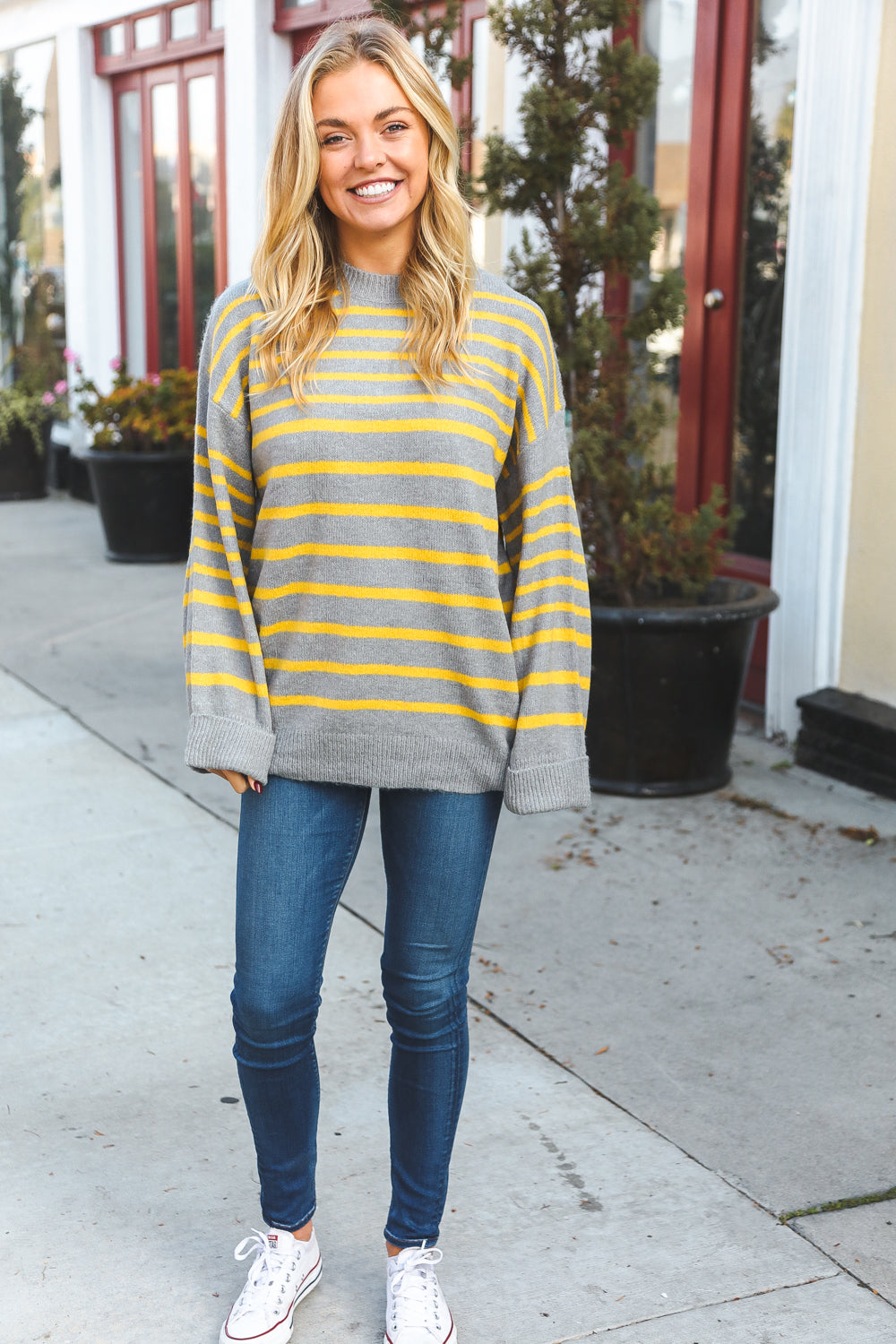 Love Found Sunflower Multistripe Ribbed Knit Sweater