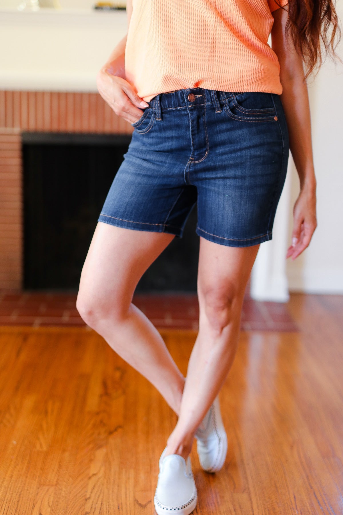 Judy Blue Dark Wash High Rise Elastic Waist Shorts