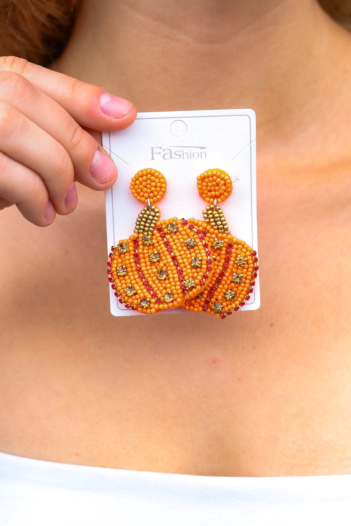 Pumpkin Beaded & Jewel Dangle Earrings