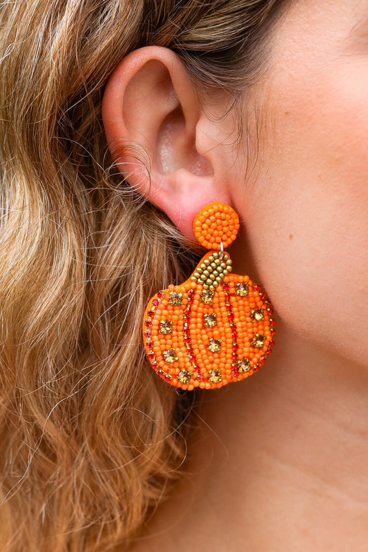 Pumpkin Beaded & Jewel Dangle Earrings