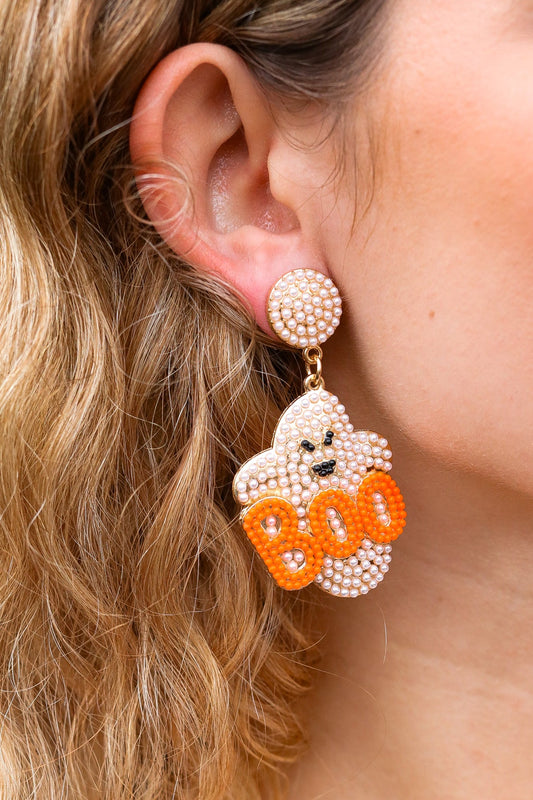 Ghostly Ghoul "Boo" Beaded Dangle Earrings