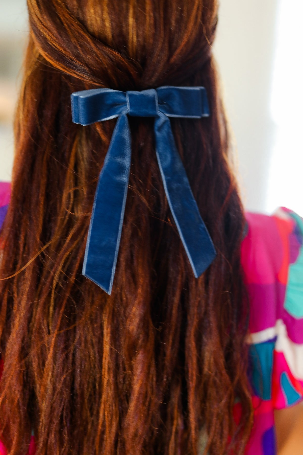 Navy Blue Velvet Clip-On Double Bow