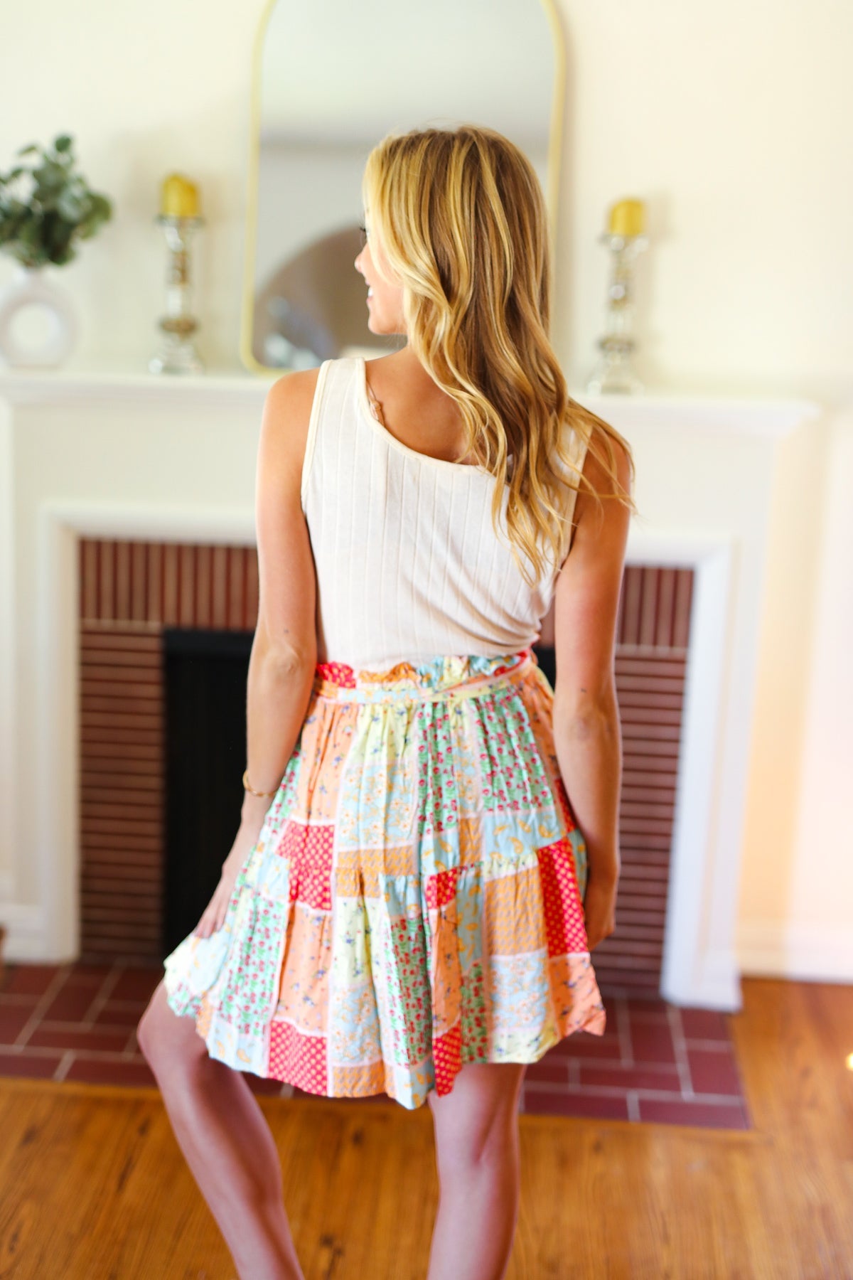 Multicolor Patchwork Two-Fer Rib Elastic Waist Belted Dress