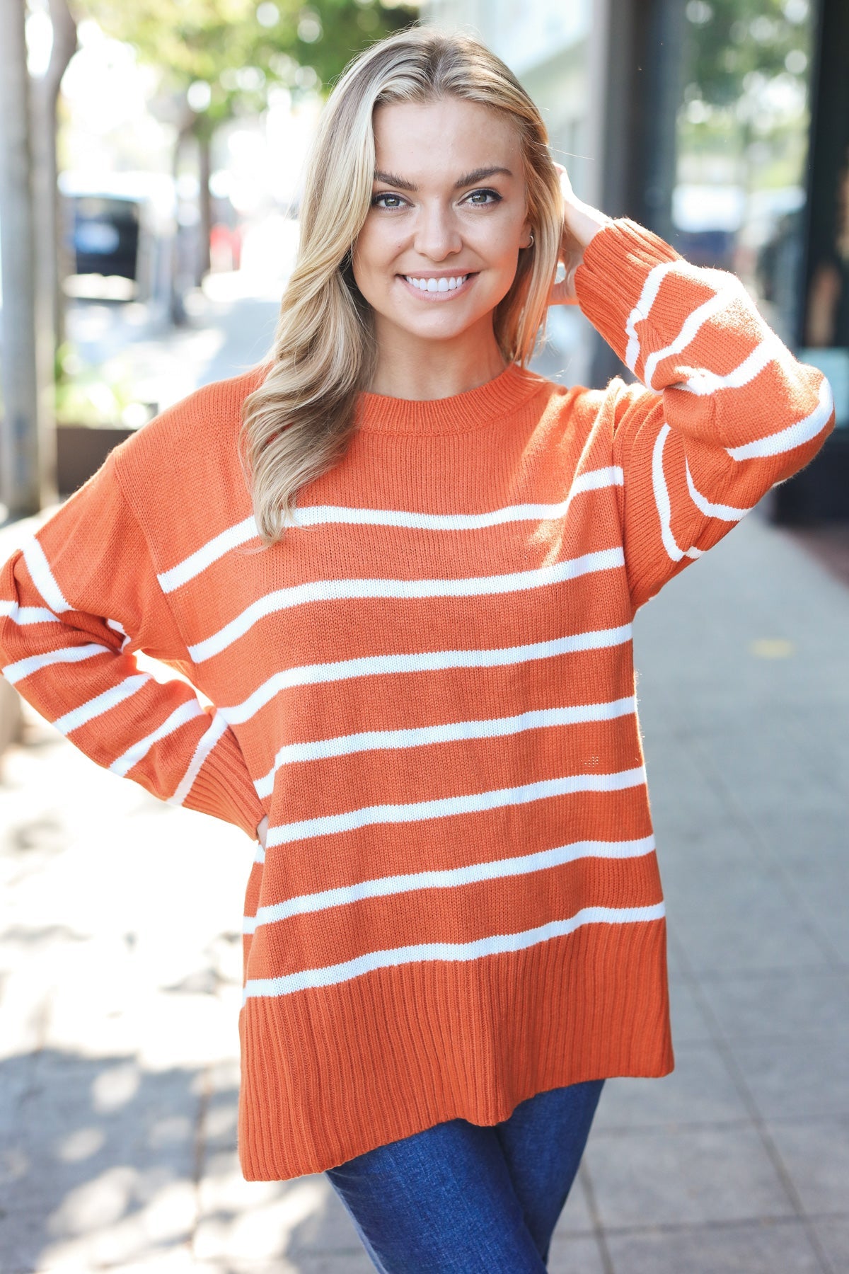 Stand Out Rust Striped Oversized Knit Sweater