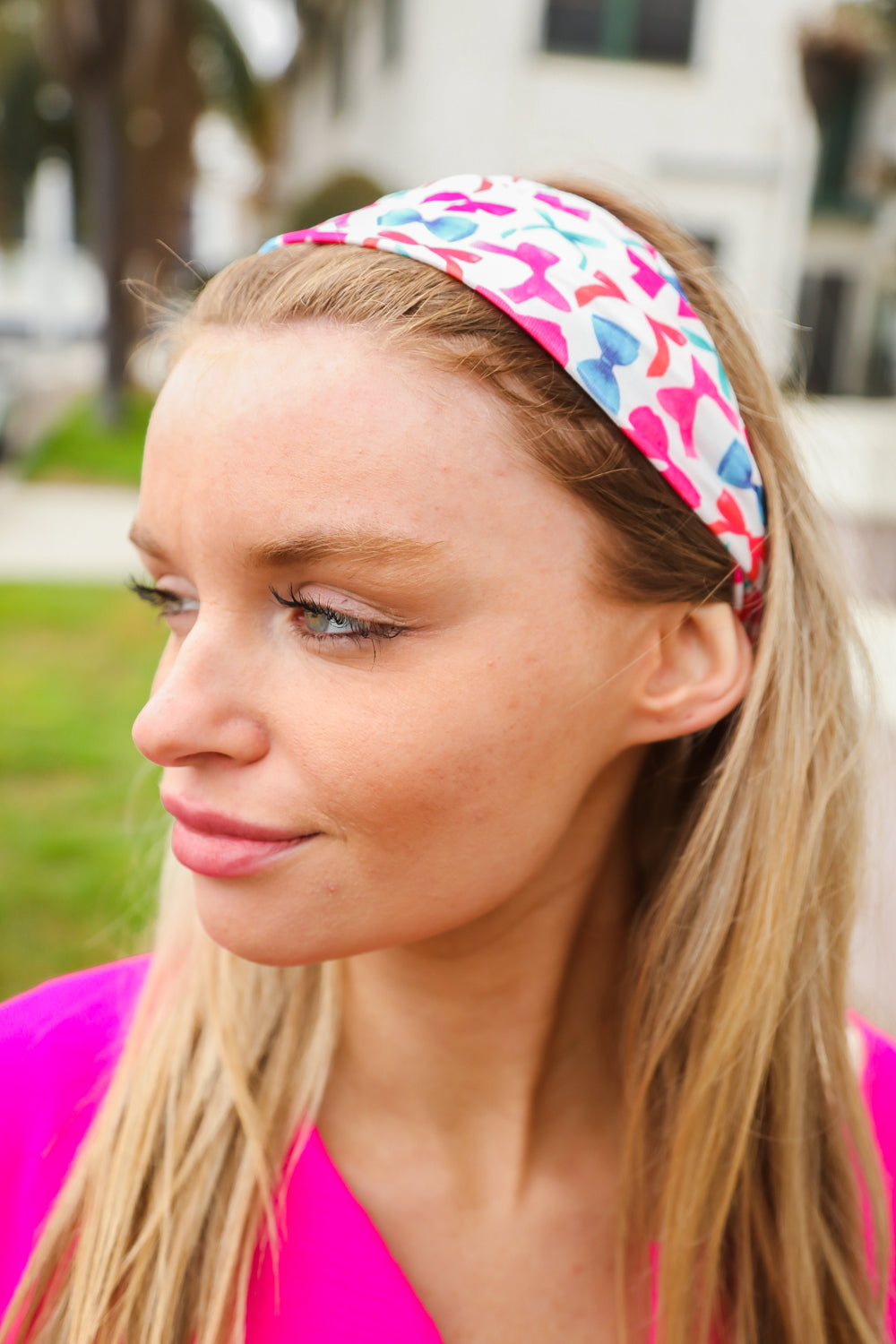 Red & Blue Valentine Bow Print Twist Headband