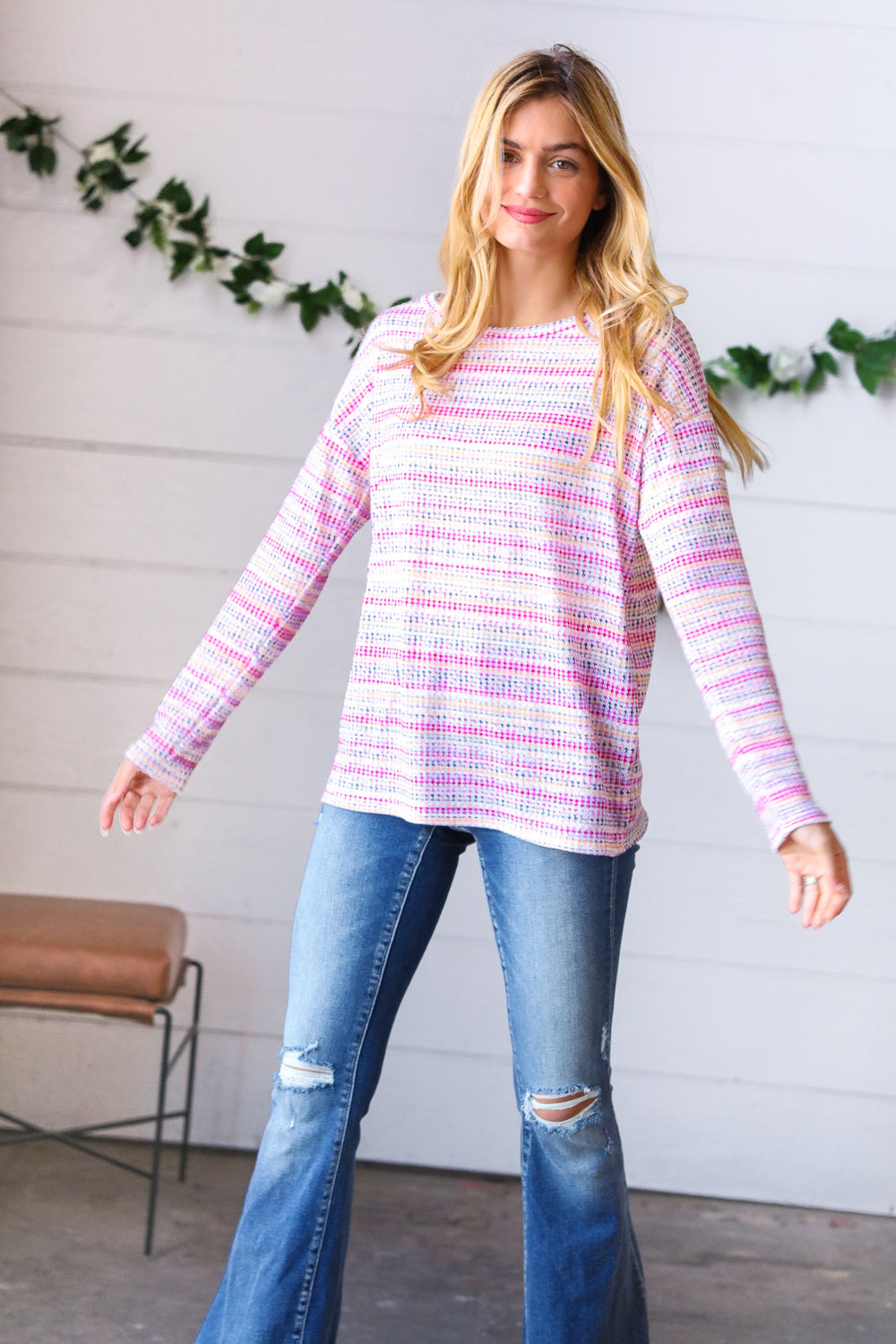 Lilac & Fuchsia Textured Vintage Stripe Top