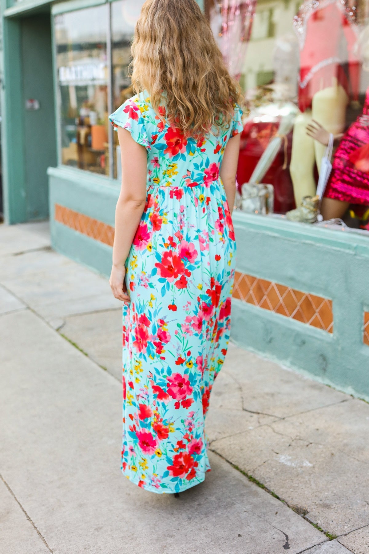 What A Vision Aqua Floral Fit & Flare Maxi Dress