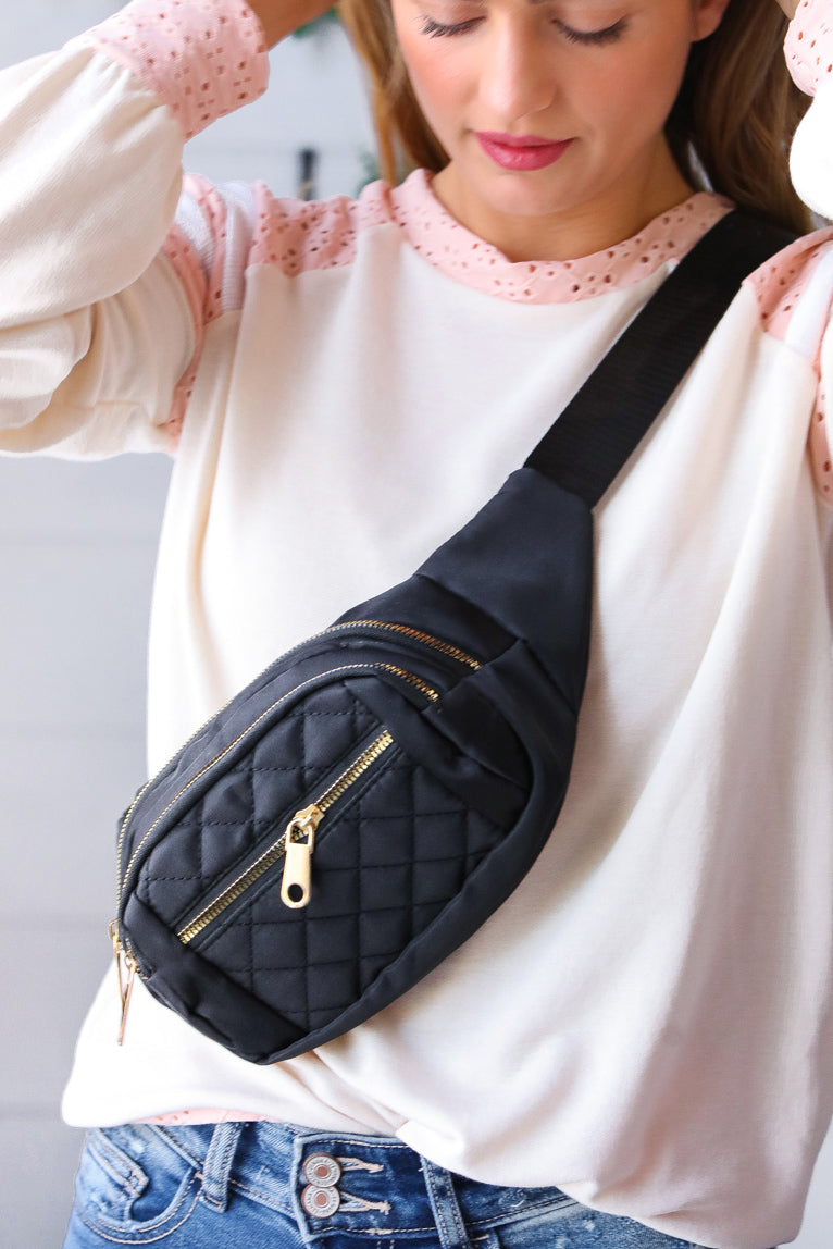 Black Quilted Convertable Belt Sling Bag