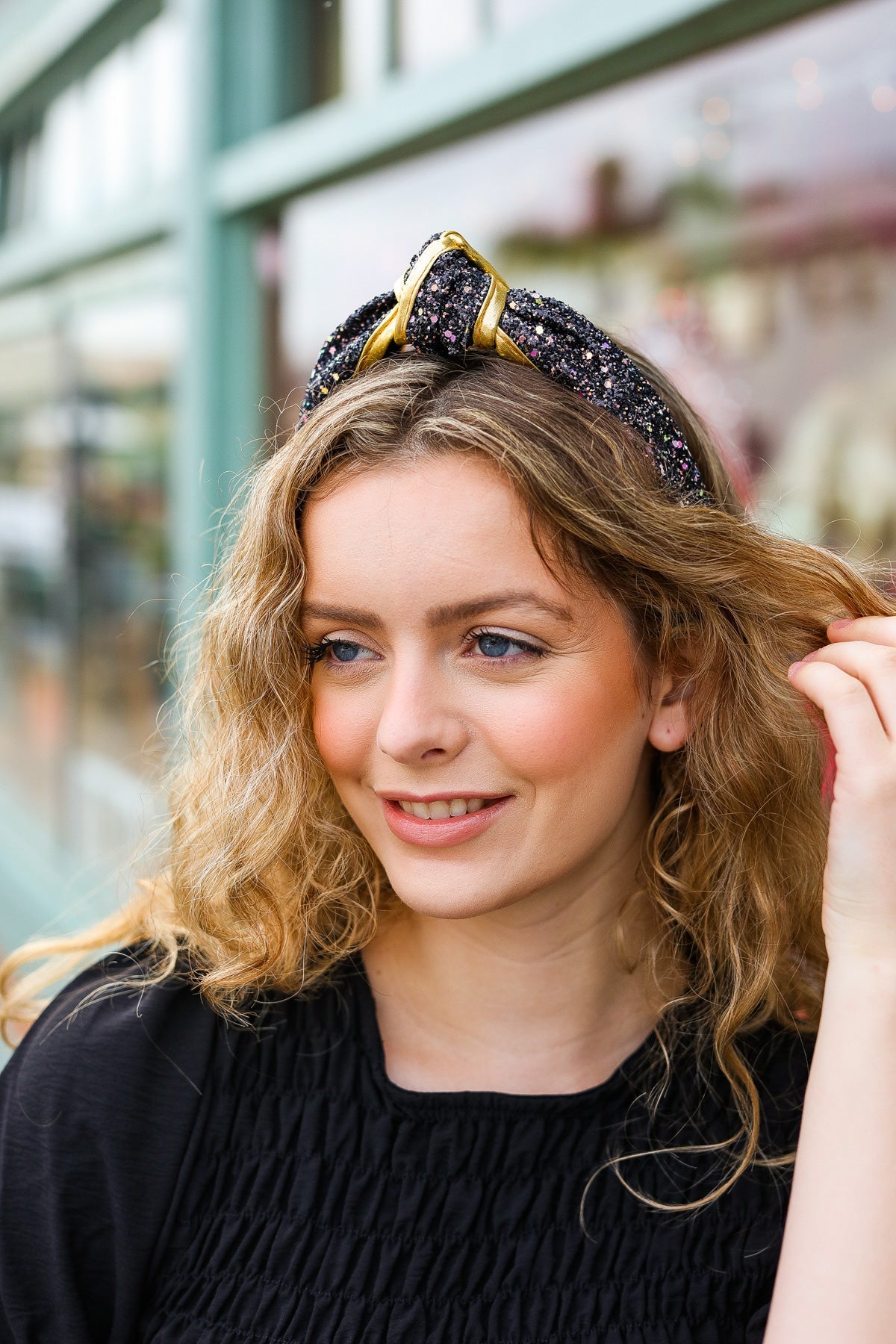 Black & Gold Glitter Top Knot Headband