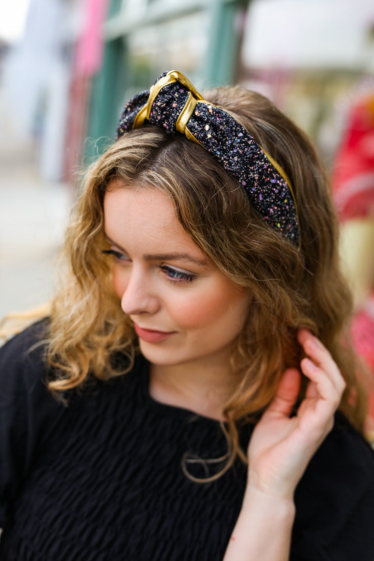 Black & Gold Glitter Top Knot Headband