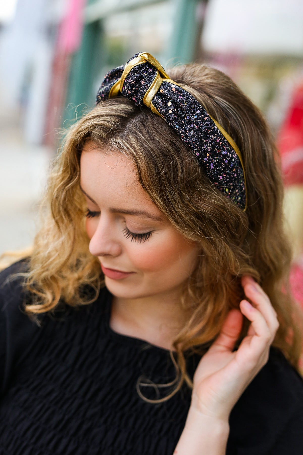 Black & Gold Glitter Top Knot Headband