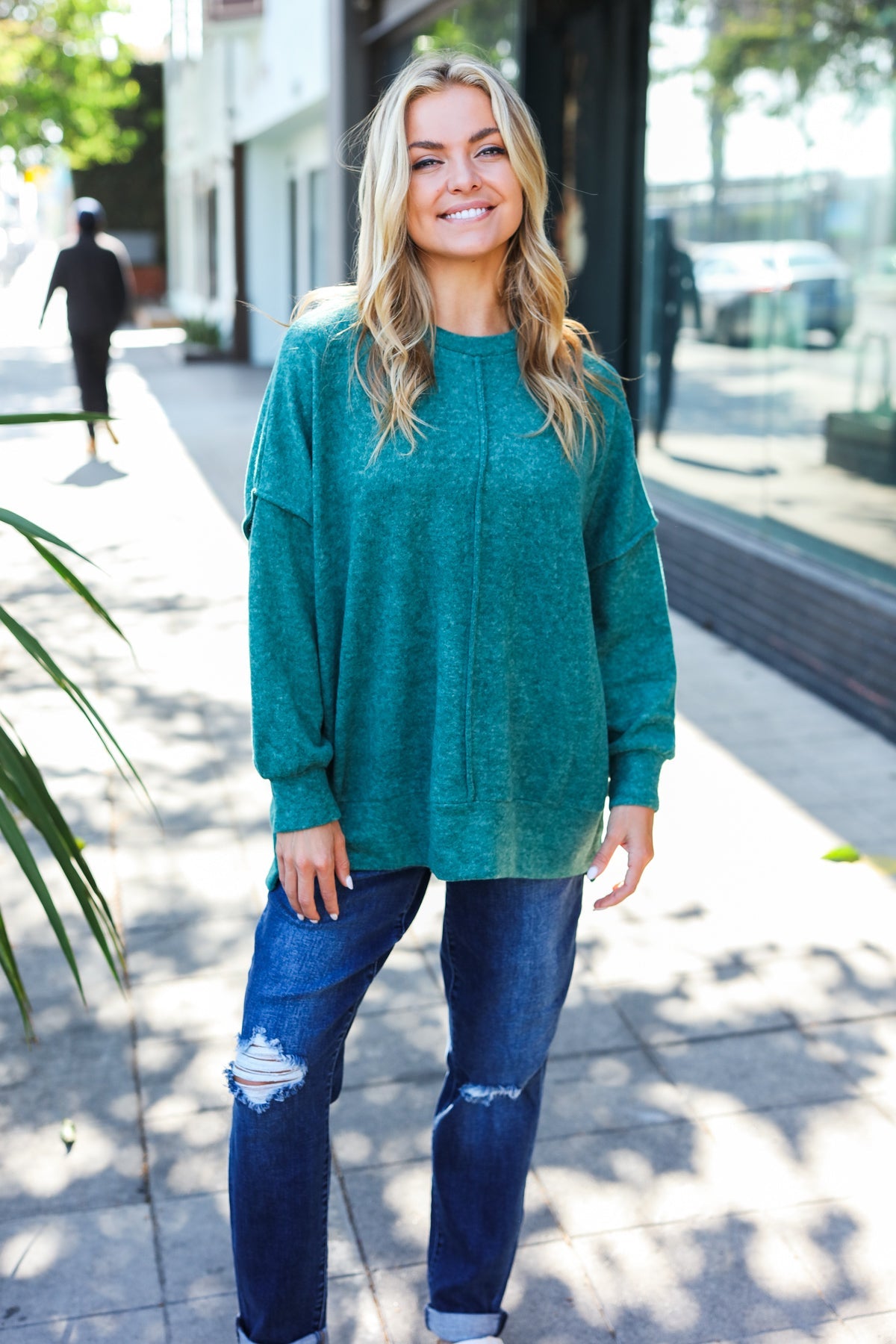 Lock Eyes Green Exposed Seam Melange Sweater