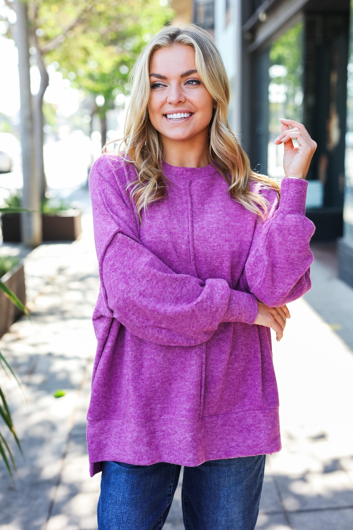 Sublime Plum Exposed Seam Brushed Melange Sweater