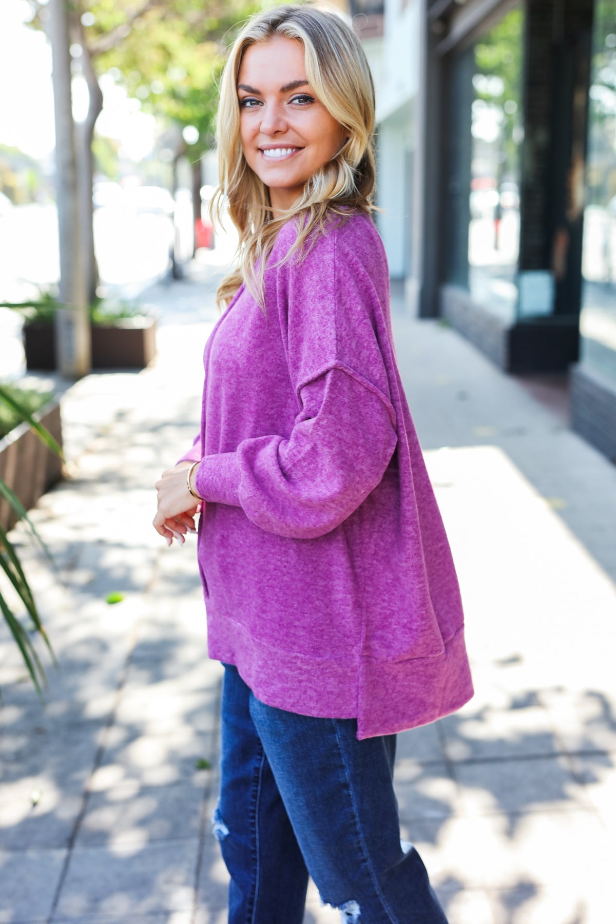 Sublime Plum Exposed Seam Brushed Melange Sweater