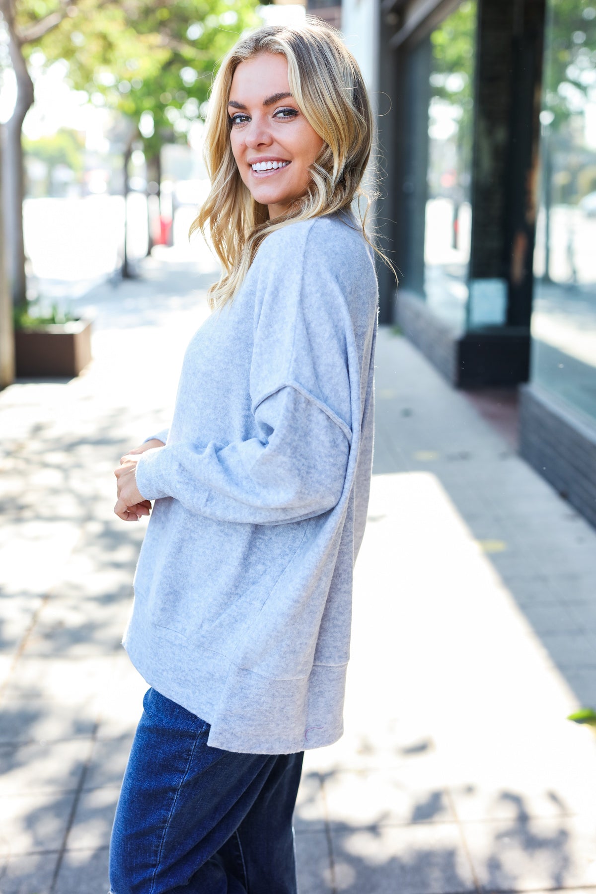 Sublime Heather Grey Exposed Seam Brushed Melange Sweater