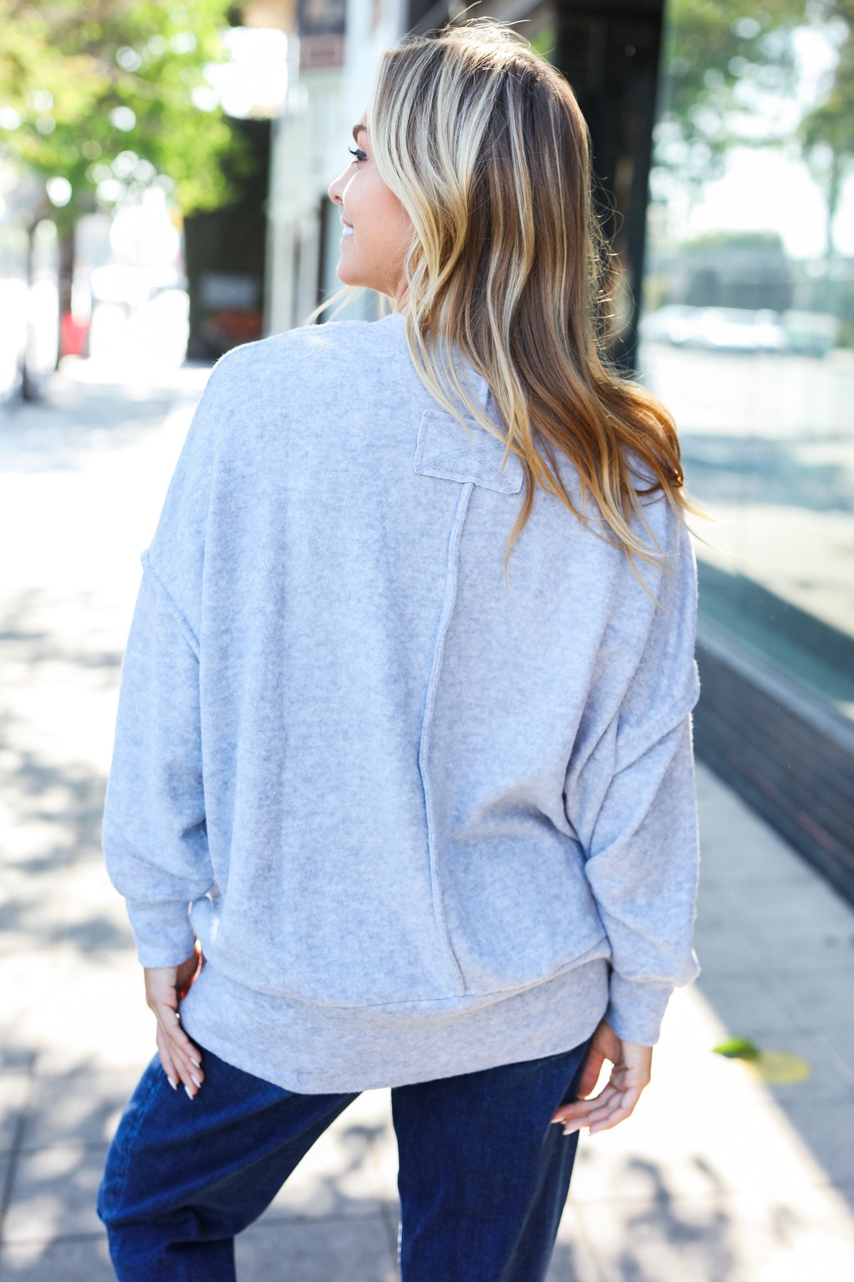 Sublime Heather Grey Exposed Seam Brushed Melange Sweater