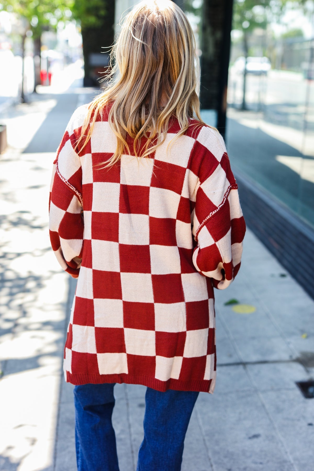 Can't Help But Love Rust Checkered Open Cardigan