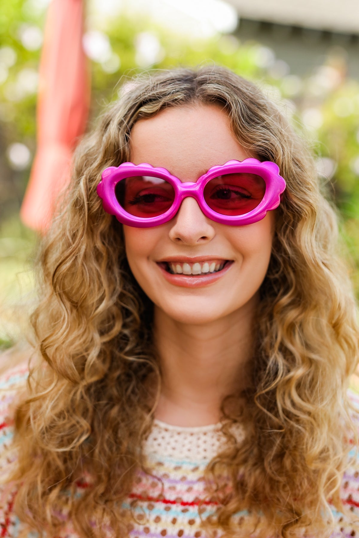 Fuchsia Oval Cat Eye Scalloped Sunglasses