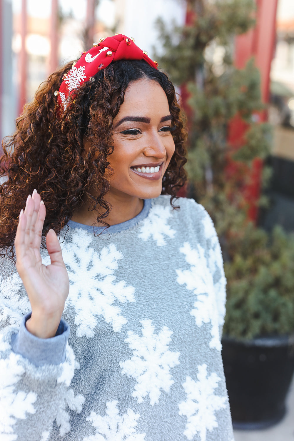 Red Snowflake Jeweled Christmas Top Knot Headband