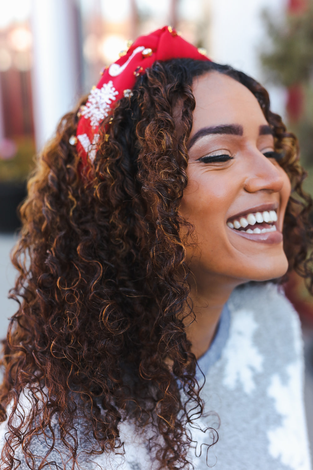 Red Snowflake Jeweled Christmas Top Knot Headband