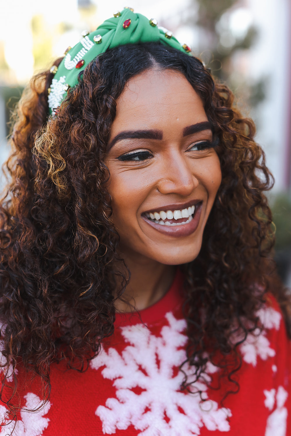 Green Snowflake Jeweled Christmas Top Knot Headband