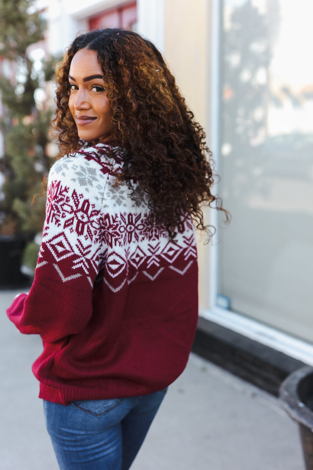 Merry Christmas Merlot Snowflake Oversized Sweater Top