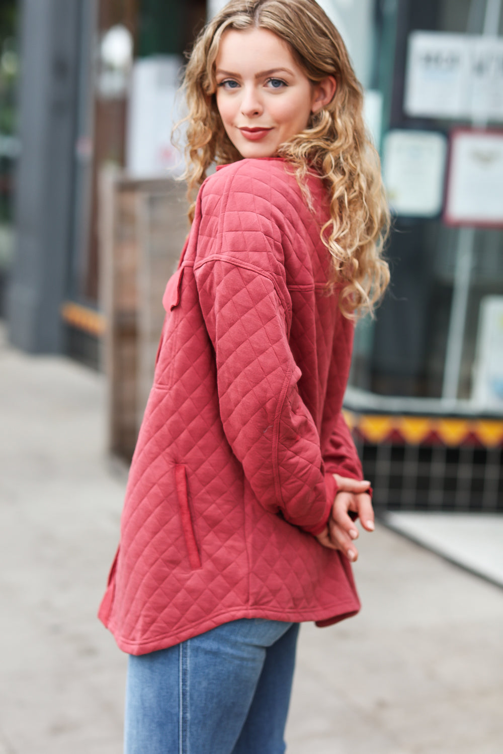 Eyes On You Marsala Quilted Knit Button Down Shacket