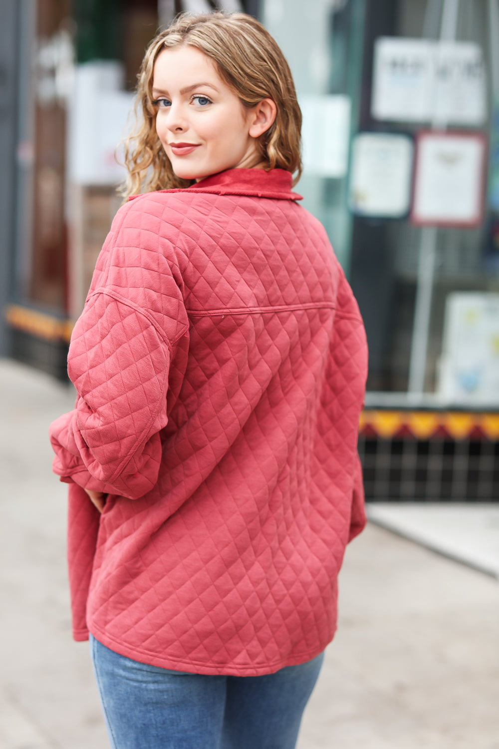 Eyes On You Marsala Quilted Knit Button Down Shacket