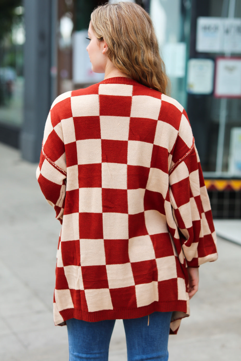 Can't Help But Love Rust Checkered Open Cardigan