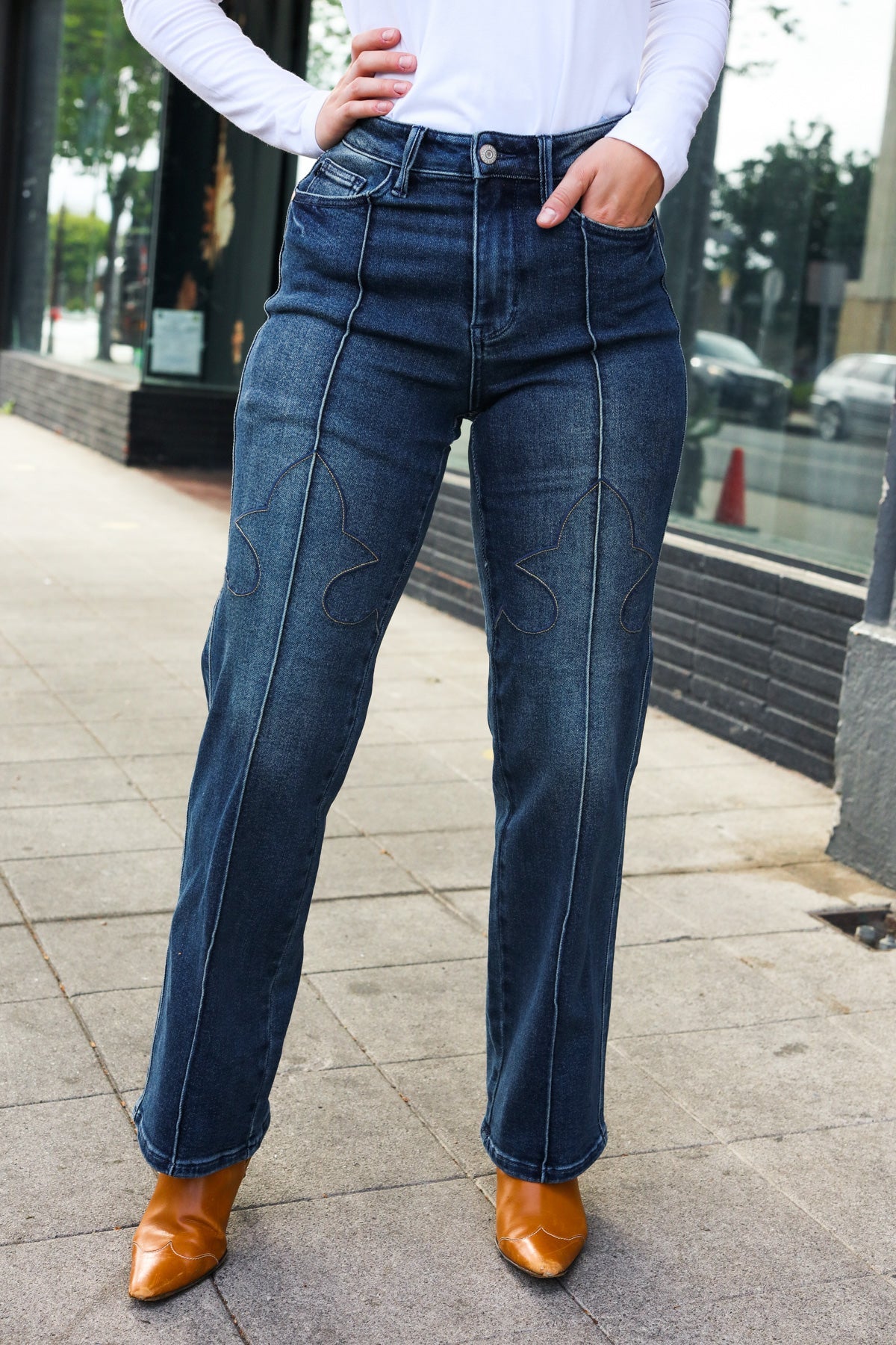 Judy Blue Dark Wash Western Seam Straight Leg Jeans