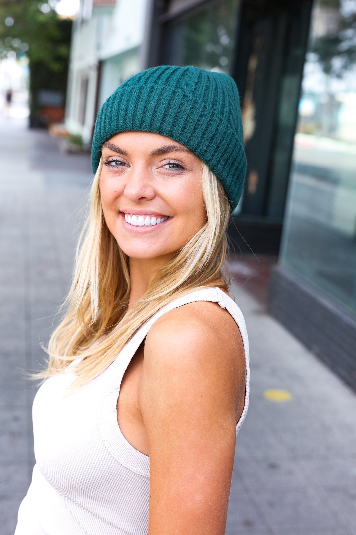 Emerald Cable Knit Beanie