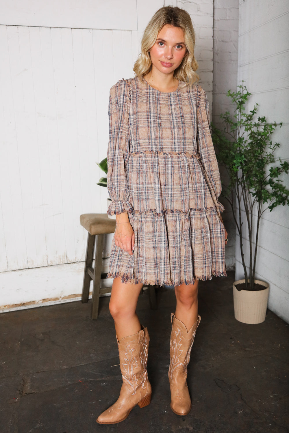Sweet Tea on the Porch Plaid Tiered Dress