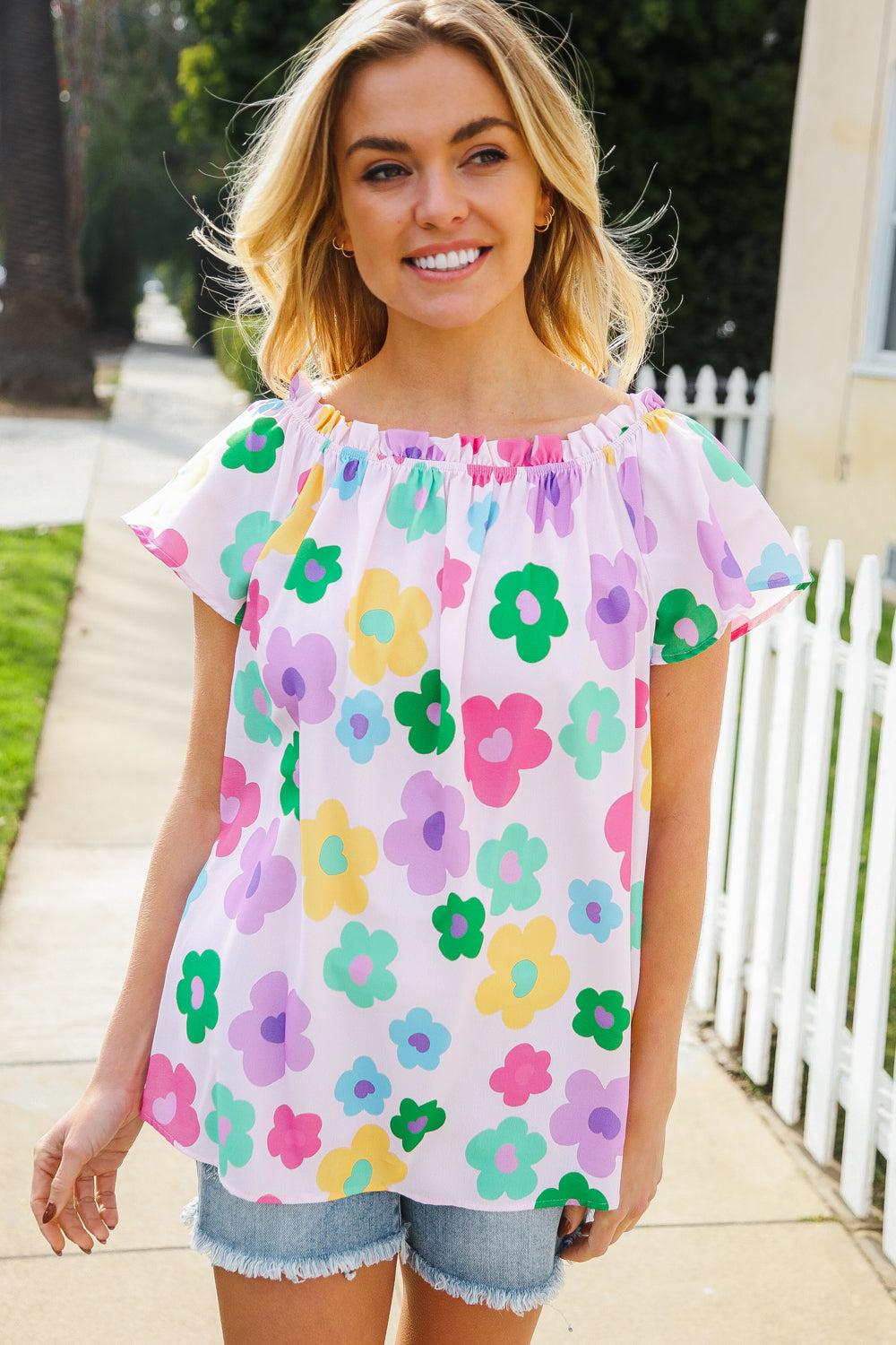Spring Vibes Multicolor Flower Print Frill Neck Blouse