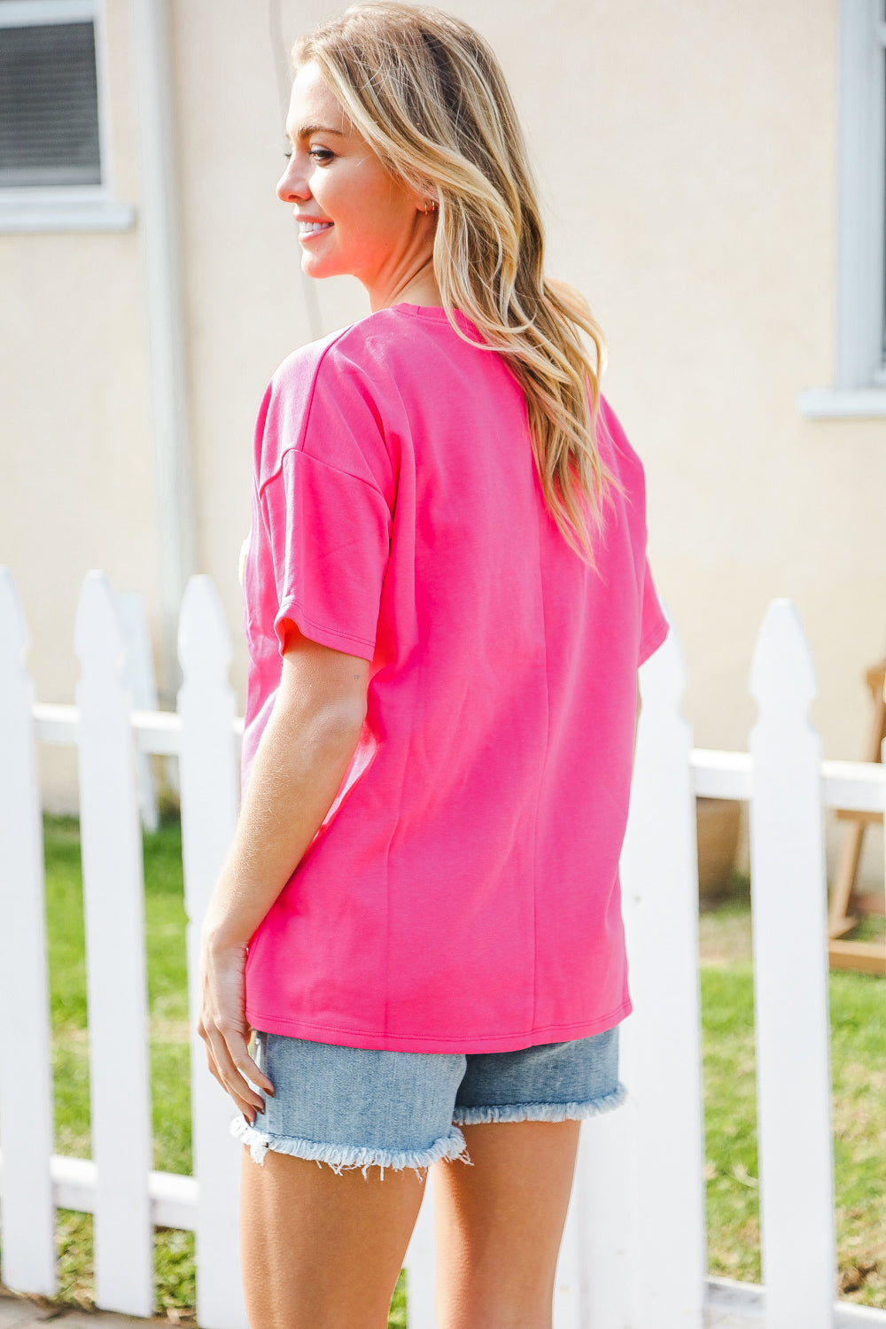 Hello Sunshine Pink/Yellow Embroidered French Terry Pullover (Copy)