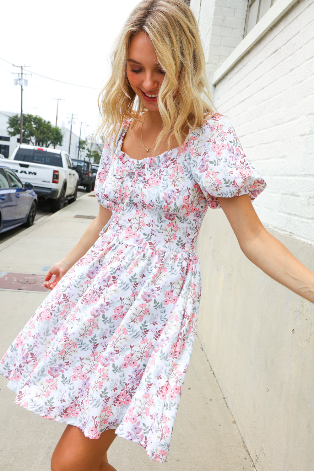 Lock Eyes Cream Floral Print Sweetheart Neck Fit & Flare Dress