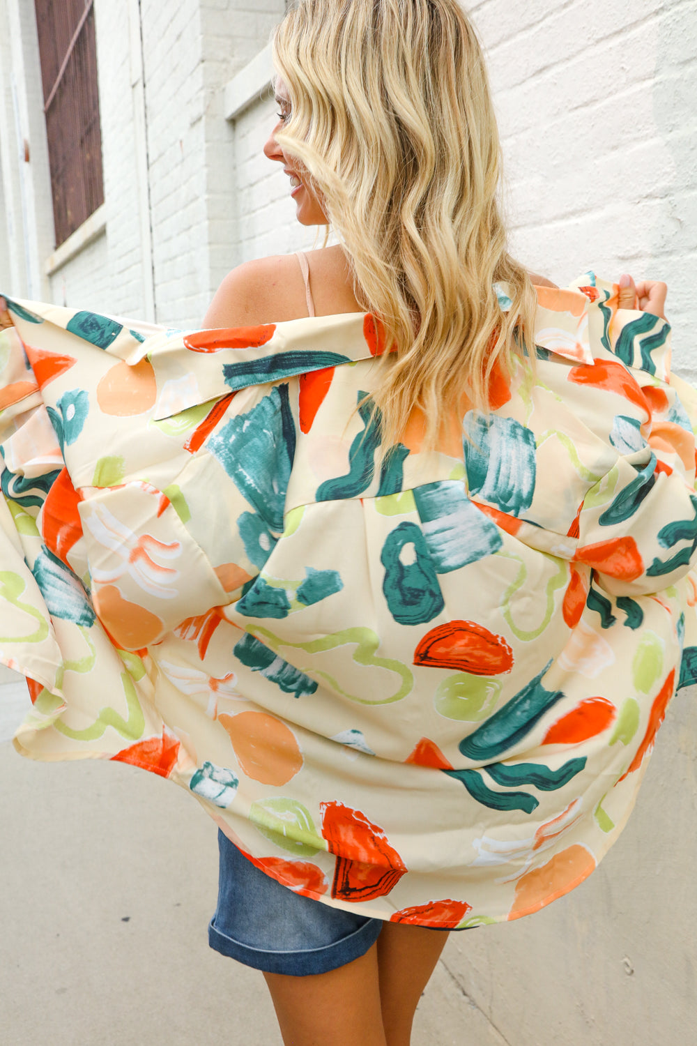 Be Bold Ivory Multicolor Abstract Print Button Down Shirt Top