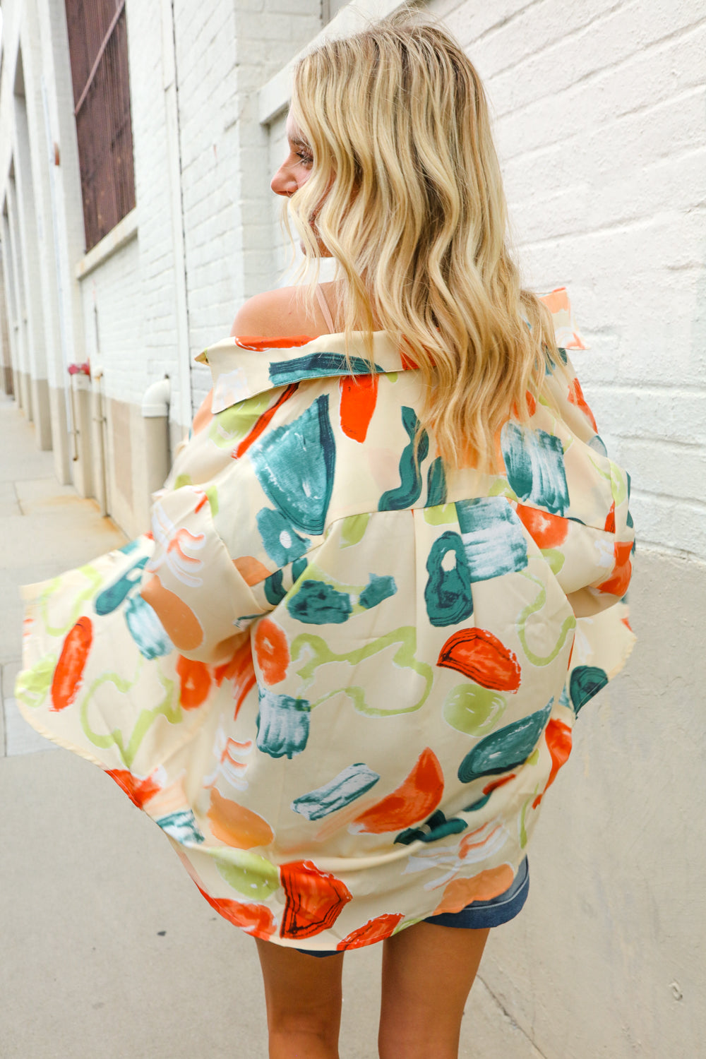 Be Bold Ivory Multicolor Abstract Print Button Down Shirt Top