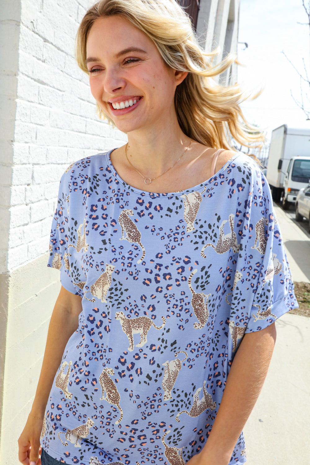 Feeling Whimsical Lilac Cheetah Print Short Sleeve Knit Top